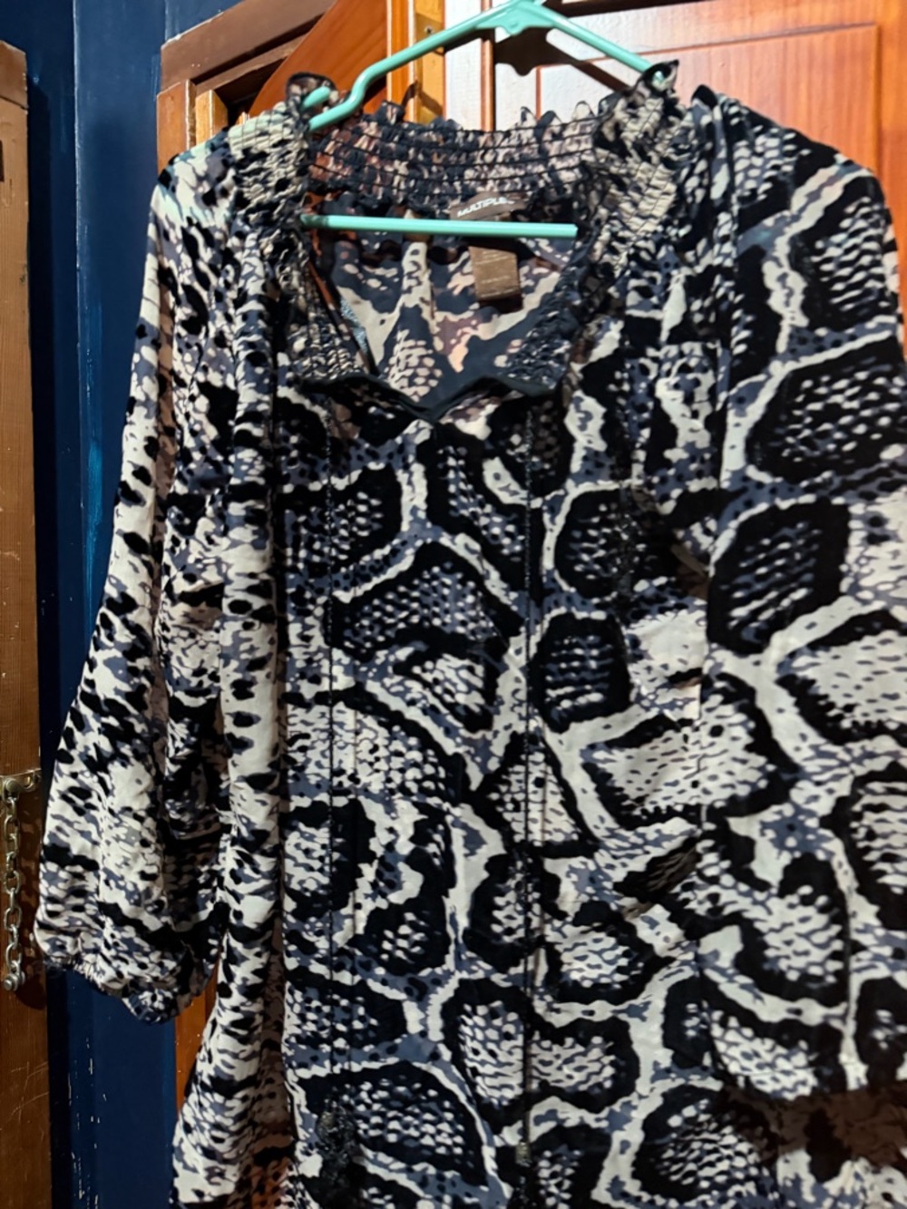 Multiples Black and White Printed Peasant Blouse